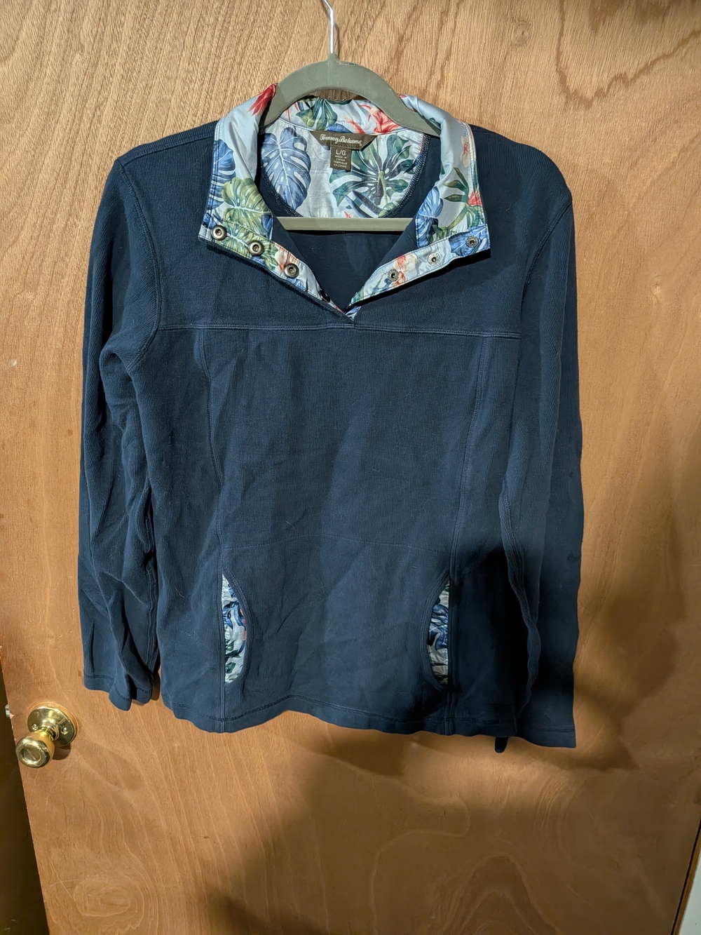 Tommy Bahama Navy Men's Pullover Top with Floral Trim